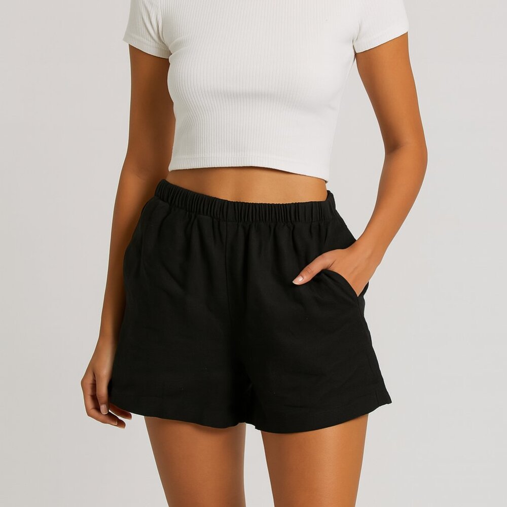 A458 • Black Linen Blend Lounge Shorts